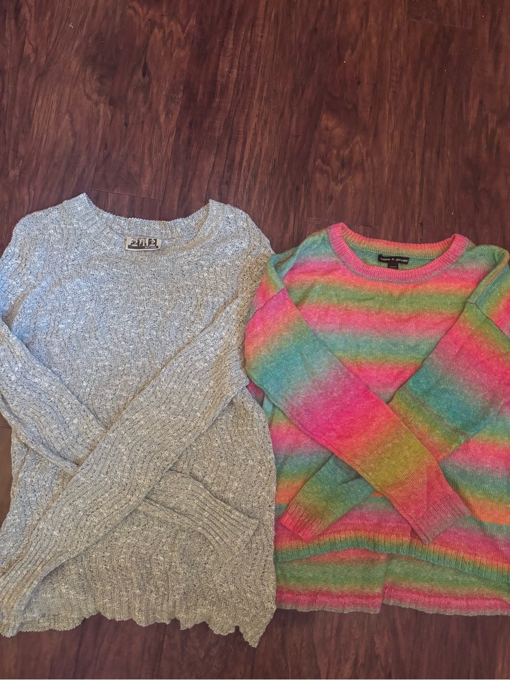 Women’s Sweater Bundle Gray & Multicolor Crewneck Lot of 2